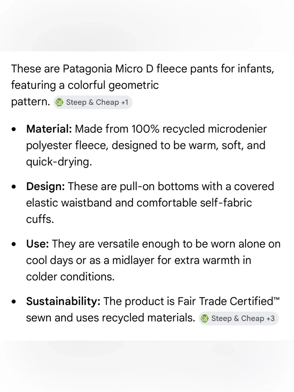 Patagonia Baby Micro D Bottoms 3-6 months